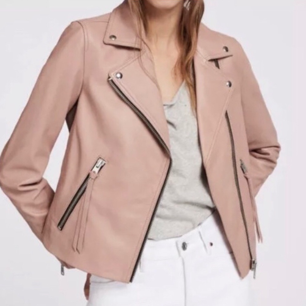 Allsaints Dalby leather biker jacket blush pink size 0